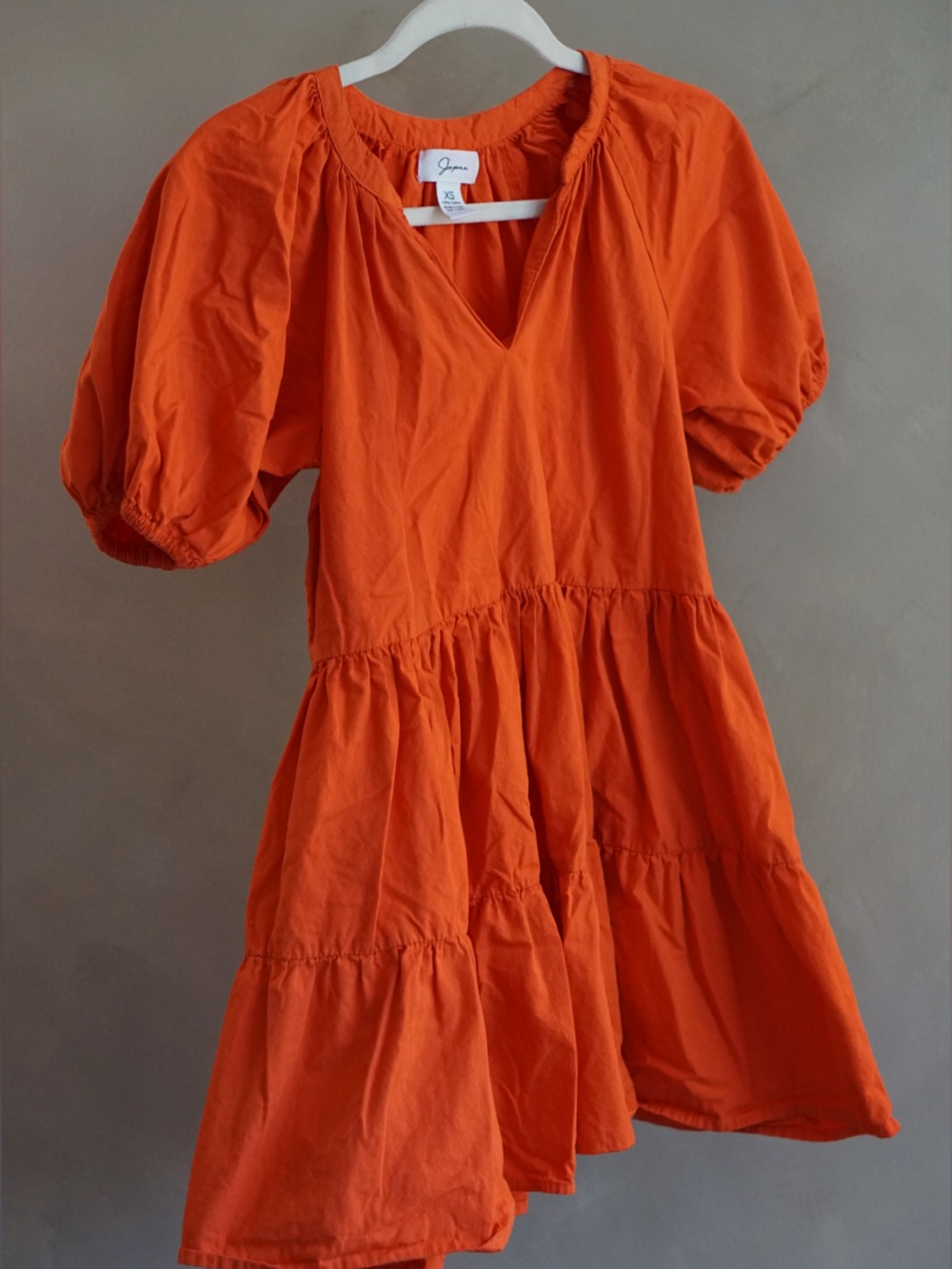 Japna Orange Puff Sleeve Mini Dress
